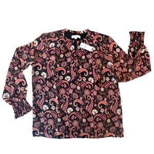 Ann Taylor Loft Women’s Paisley Floral Smocked Long Sleeve Blouse New With Tags